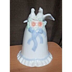 PORCELAIN WEDDING BELL Cake Decoration DOVES 5.5" underglaze, pastel colors EUC